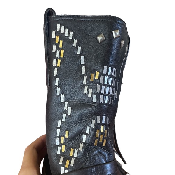 Golden Goose Deluxe Brand Leather Boots with silver Studded Butterfly Vero Cuoio - Picture 5 of 15